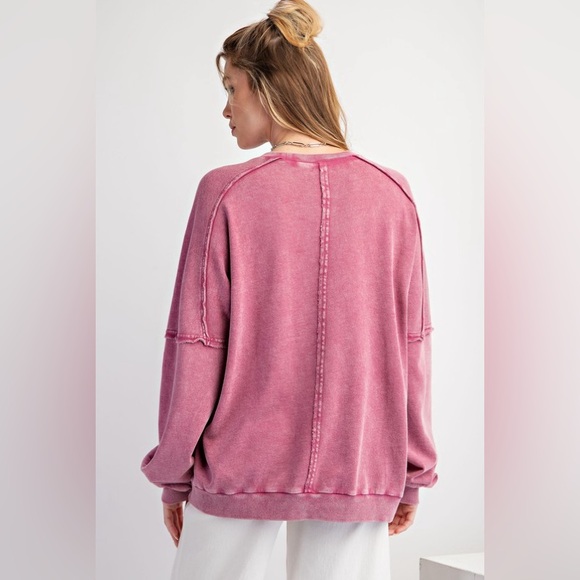 77. LAST 1! Easel Pink Sweatshirt Embroidered Applique Flower Patch Butterfly - Picture 3 of 5